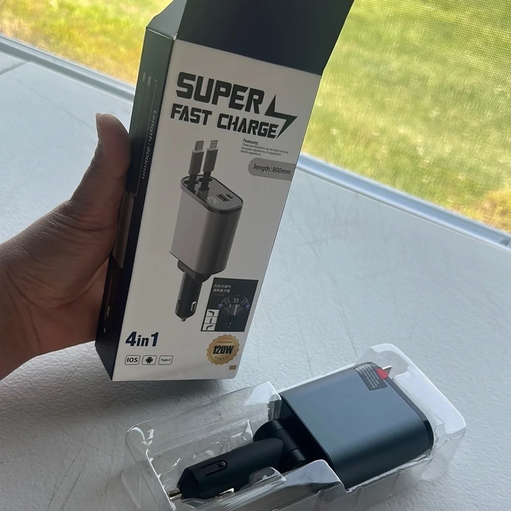 NEW Super Fast Charge 4-in-1 Car Charger - Black